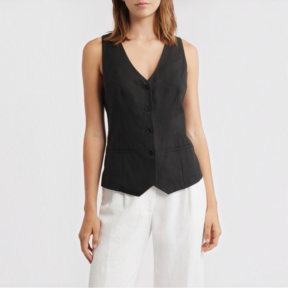 NEW FAVORITE DAUGHTER The Jones Linen-Blend Vest Black Size Medium